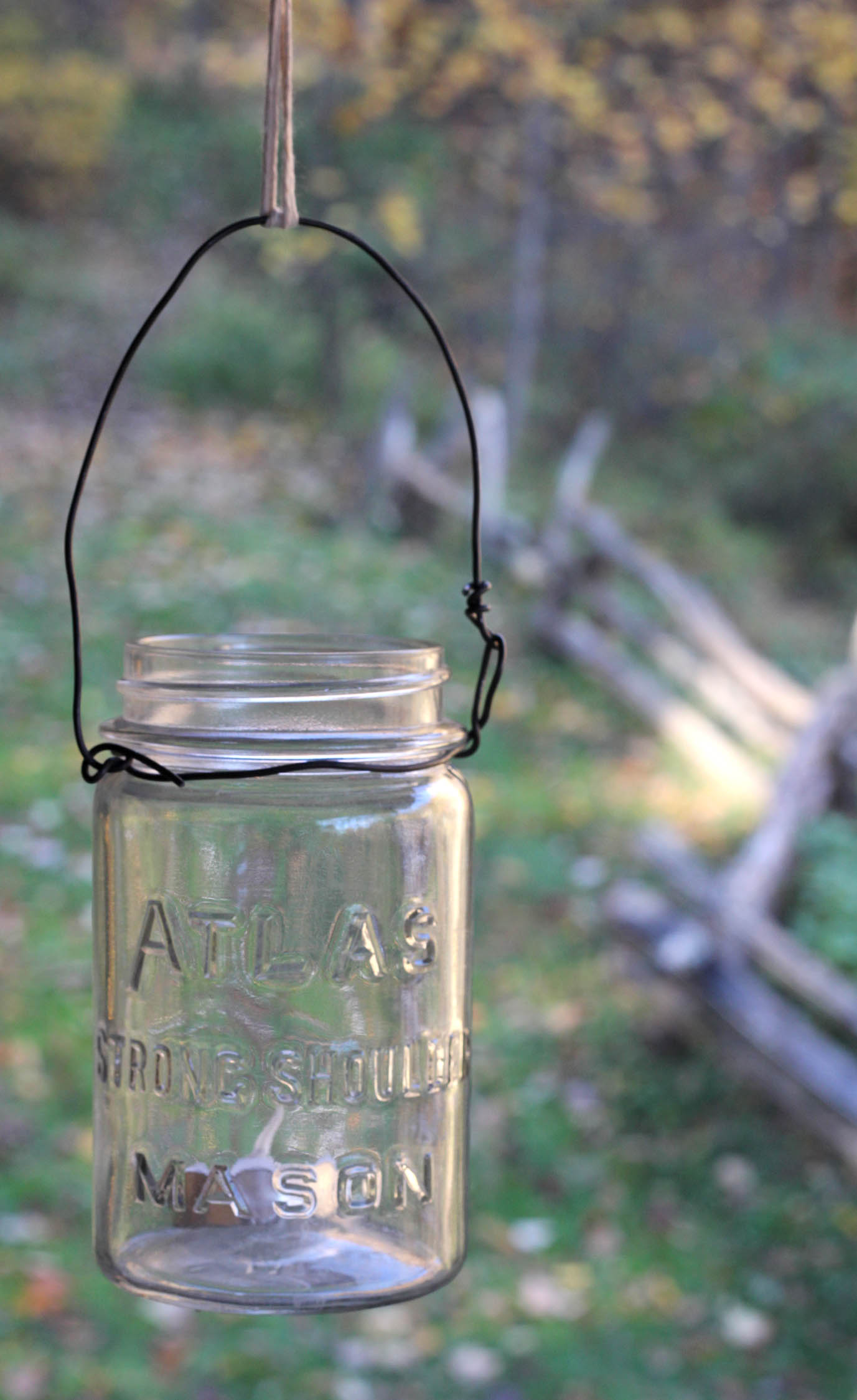 hanging vintage canning jar lantern Log Cabin Cooking