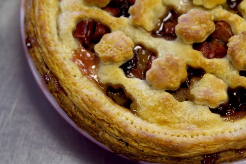 Rhubarb sour cherry pie, super flaky crust