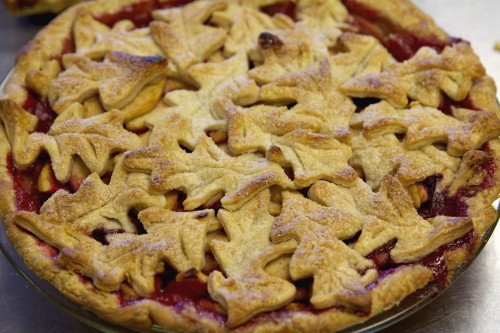 We made Brookes's beautiful apple raspberry pie