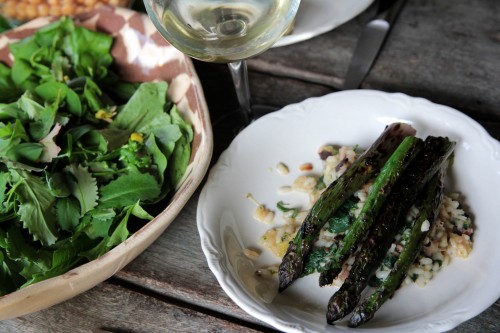 nettle morel risotto and foraged salad greens